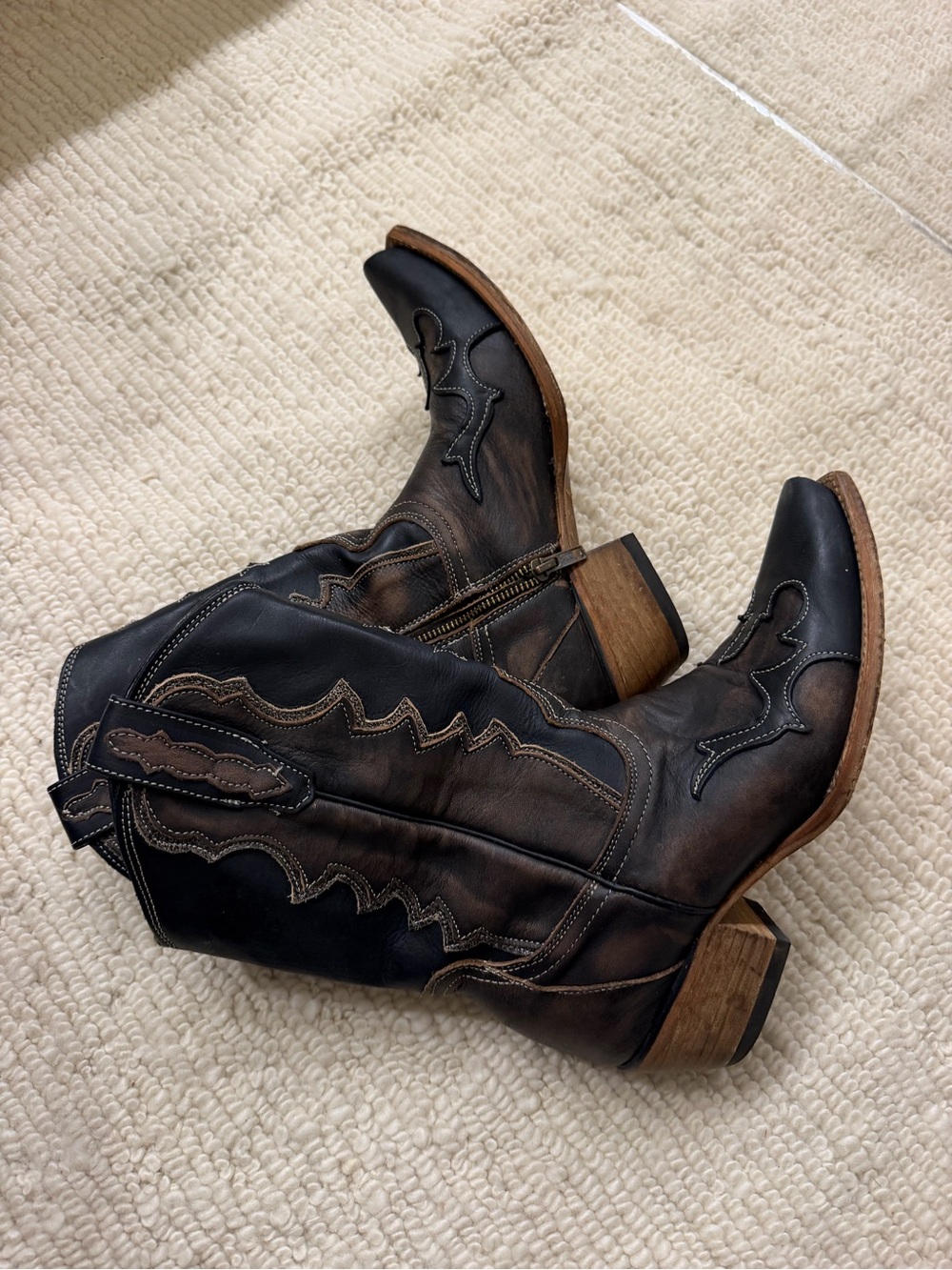 Freebird by Steven Black and Brown Leather Western Heeled Boots